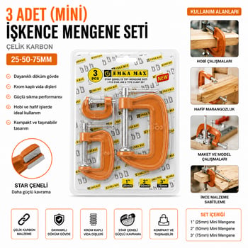 Emka-5492 ( 3pcs ) ( Mini ) İşkence Mengene Seti ( Çelik Karbon ) ( 25-50-75mm )