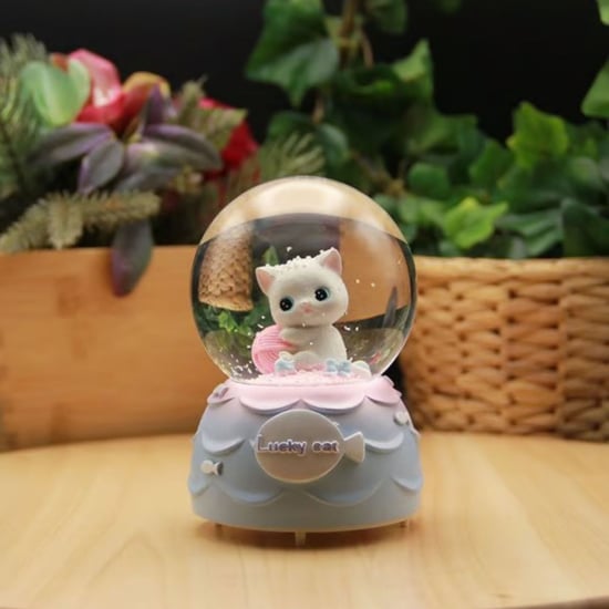 Buffer® Pilli İşıklı Müzikli Kar Küresi–şanslı Toplu Kedi Figürlü Eğlenceli Masaüstü Biblo, Led Aydı