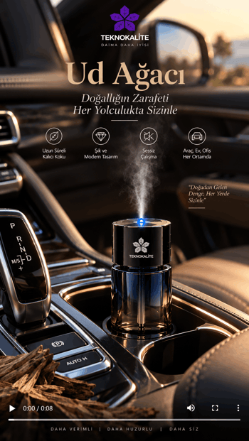 Airmist D5 Ultrasonik Aroma Difüzörü Od Ağacı Koku Makinesi, Araç Ev Ofis için Teknokalite