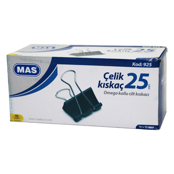Mas-925 ( Omega Kollu ) ( 25mm ) Çelik Metal Kıskaç ( 12pcs ) Kağıt Cilt Kıskacı ( Kıskaç )