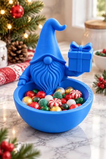Tatil Şekerleme Temalı Noel Cücesi Figürlü Kase - Sunum Kabı Mavi