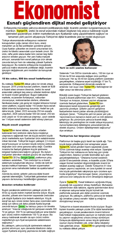 Ekonomist’te Yer Aldı: ToptanTR Esnafı Güçlendiren Dijital Model Geliştiriyor