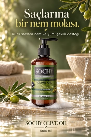Sochy Olive Oil Parlak Dolgun Saç Şampuanı 1000 Ml Tuzsuz Dökülme Karşıtı Olive Oil, Collagen, Keratin, Biotin B7