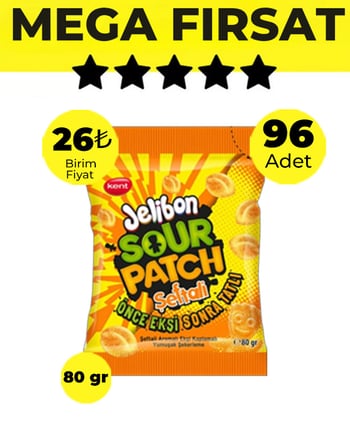 Jelibon Sour Patch Şeftali Yumuşak Şekerleme 80 Gr - 96 Adet-4 Koli