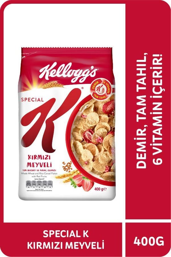 Kellogg's Special K Kırmızı Meyveli Kahvaltılık Tam Buğday ve Pirinç Gevreği 400 Gr,Tam Tahıllı