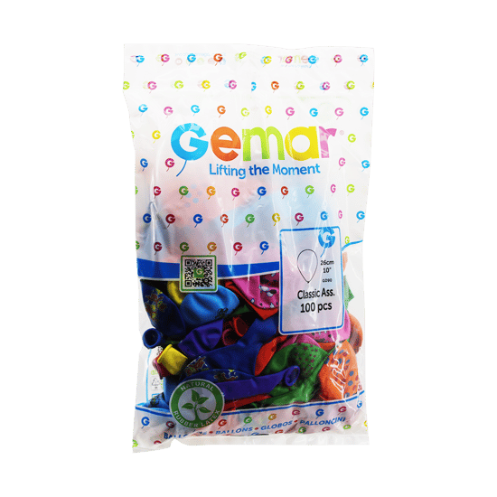 Gemar Classic Ass. Gd-90 ( 10" & 26cm ) ( Karışık Renkli Baskılı ) Balon