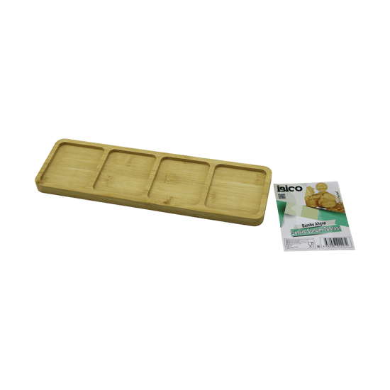 İ22-227 ( Dikdörtgen ) ( 4 Bölmeli ) Ahşap Bambu Servis Sunum Tepsi & Tahtası ( 32.8cm X 10cm X 1.4cm )