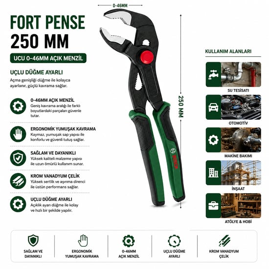Bosch-1 600 A03 2v9 ( 529 ) ( 250mm ) ( 10" ) Ford Papağan Pense ( 0- 46 Mm Ağız Ölçü )( Ergonamik Yumuşak Sap )( 60 ± Kesme Sertlik )