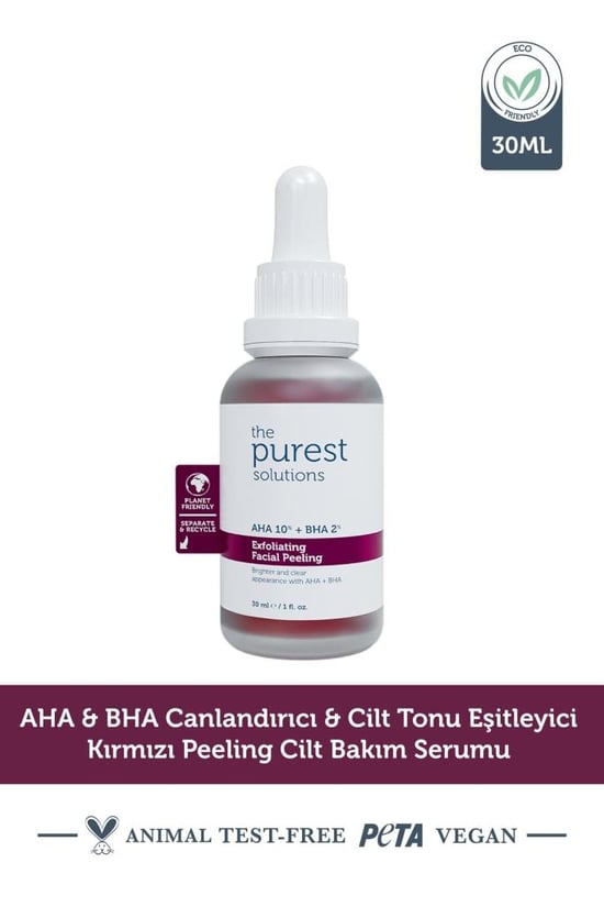 The Purest Solutions Aha & Bha Canlandırıcı & Cilt Tonu Eşitleyici Kırmızı Peeling Cilt Serumu 30 Ml (aha 10% + Bha 2%)