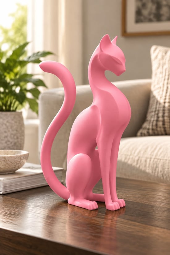 Kedi Anıtı Figürlü Dekoratif Biblo Pembe