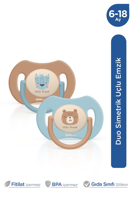 Wee Baby Duo Simetrik Uçlu Emzik 6-18 Ay No:2 (mavi - Kahve)
