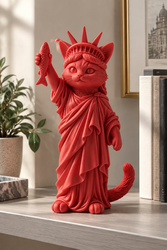 Özgürlüğün Kedisi Figürlü Dekoratif Biblo - Büyük Boy - 22cm Kırmızı
