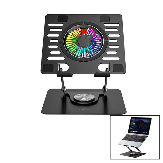 Addison Ad-rc36 Katlanabilir Laptop Stand Metal & Soğutucu Fan Rgb Işıklı ( 360° Dönebilen Fan )( 2 Usb Soket )