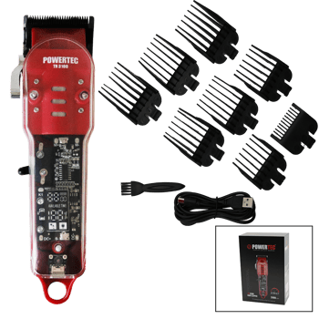 Powertec Tr-3100 Saç & Sakal Kesme Traş Makinesi ( Şeffaf Ana Kartlı Gövde & Usb Şarjlı Göstergeli & Tarak Ayar Mandallı )