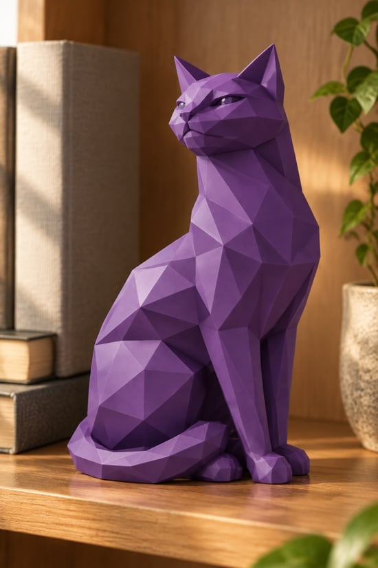 Asil Kedi Figürlü Dekoratif Biblo Mor