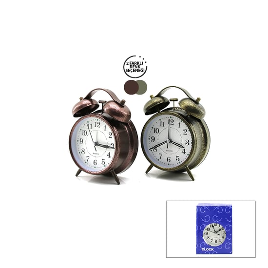 Twin Bell Alarm Clock Bgc-46 Yuvarlak Masa Çalar Saat ( Metal Kasa Eskitme ) ( Pilli & Işıklı ) ( Çap: 10cm )