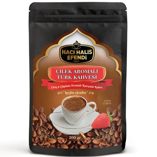 Hacı Halis Efendi Çilek ve Çikolata Aromalı Türk Kahvesi 200 Gr Yumuşak İçimli Doypack