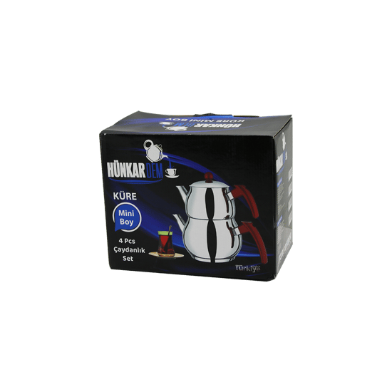 Hünkardem ( Mini ) ( Küre ) ( Çelik ) Çaydanlık Seti ( Renkli Bakalit Kulp ) ( Üst Demlik: 0.75lt & Alt Suluk: 1.35lt ) ( Kendinden Süzgeçli )