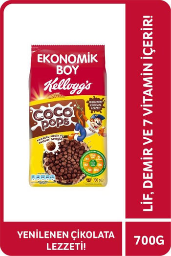 Kellogg's Coco Pops Çikolatalı Buğday ve Mısır Gevreği 700 Gr, Lif,demir ve 6 Vitamin İçerir
