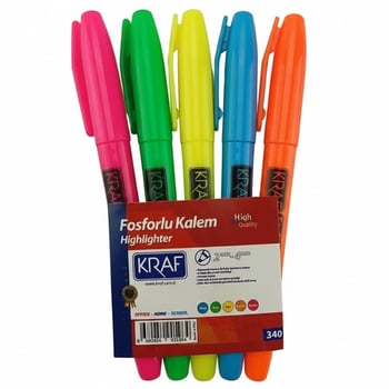 Kraf 340 Kalem Tipi Fosforlu Kalem 5 Renk