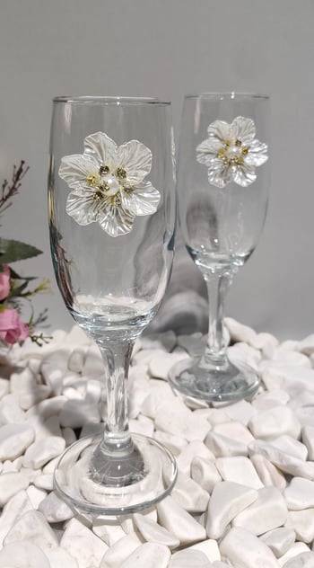 Kirlinova® Beyaz Çiçek Motifli 2'li Meşrubat Bardağı
