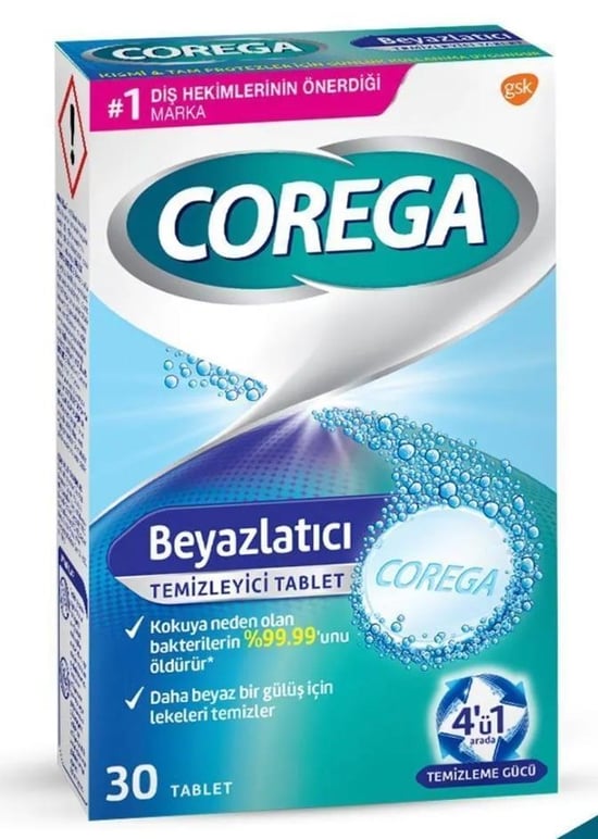 Corega Beyazlatıcı Temizleyici Tablet 4 ü 1 arada 30 Tablet