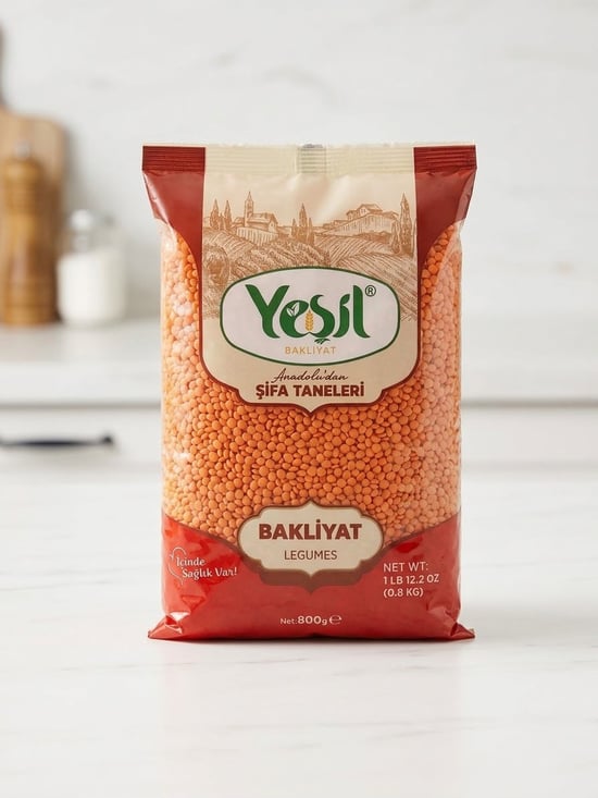 Yeşil Bakliyat Kırmızı Mercimek 800 Gr Yaprak