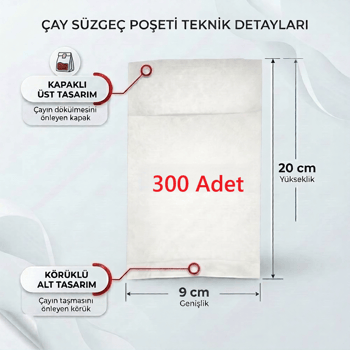 300 Adet Demlik İçi Çay Filtresi Körüklü Kapaklı Çay Süzgeci Boş Demlik Poşeti Bonesi 9x20 Cm ((300 Lü) Bitki Kış Çay Demleme