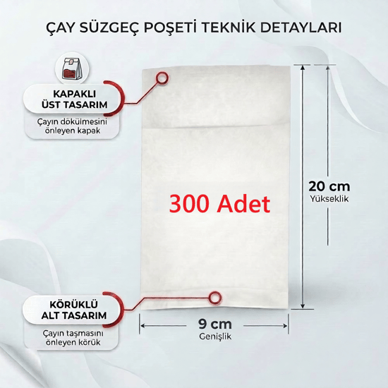 300 Adet Demlik İçi Çay Filtresi Körüklü Kapaklı Çay Süzgeci Boş Demlik Poşeti Bonesi 9x20 Cm ((300 Lü) Bitki Kış Çay Demleme