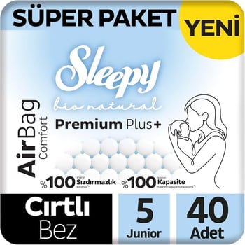 Sleepy Bio Natural Premium Plus Airbag Comfort 5 Numara Junior 40'lı Bebek Bezi