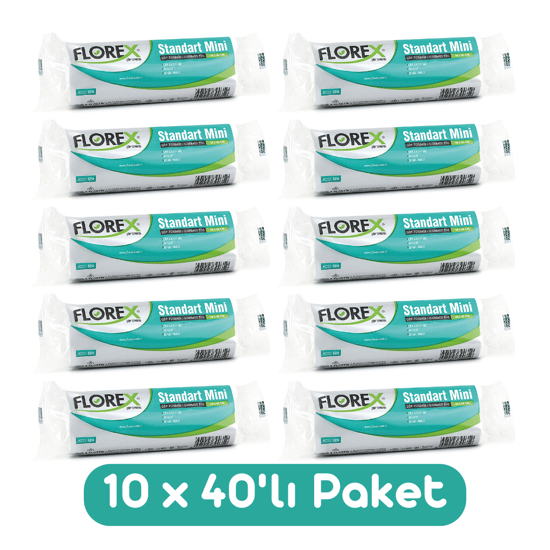 Florex Standart Mini Boy Çöp Torbası 44x45 Cm 40'lı Rulo Beyaz 10 Rulo (400 Adet)