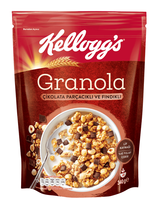 Kellogg's Çikolata Parçacıklı ve Fındıklı Granola 340 Gr,%44 Yulaf,lif Kaynağı,kahvaltılık Gevrek