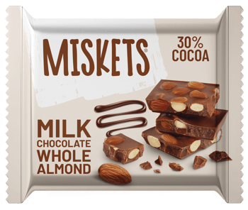 Miskets Tablet Sütlü Çikolata Bademli 60g (10’lu X 6 Kutu)