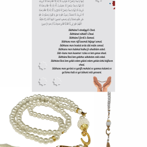 P Parla Namaz Tesbihi Vavlı 99'lu Cam İncili İsmi Azam Dua Kartı ile Krem Renk Hediyelik