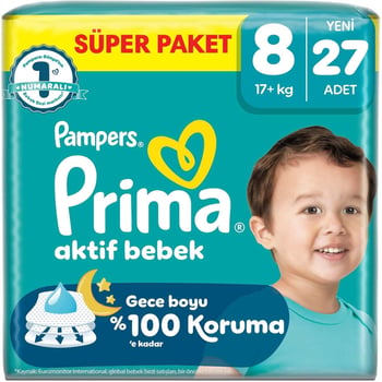 Prima Bebek Bezi Aktif Bebek Süper Paket 8 Beden 27 Adet