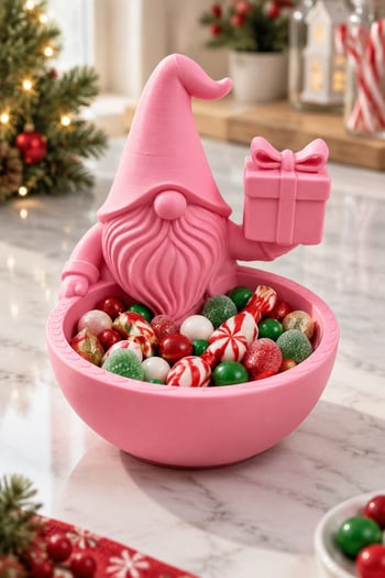 Tatil Şekerleme Temalı Noel Cücesi Figürlü Kase - Sunum Kabı Pembe