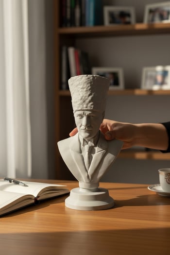 Atatürk Büstü Figürlü Mini Biblo Gri