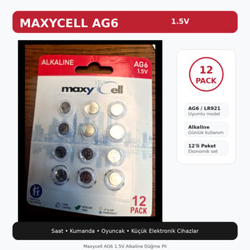 Maxycell12 Adet Ag6 (370,371,lr921,lr69,sr920w) 1.5v Alkalin Düğme Pil