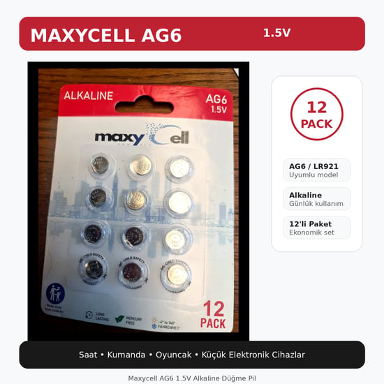 Maxycell12 Adet Ag6 (370,371,lr921,lr69,sr920w) 1.5v Alkalin Düğme Pil
