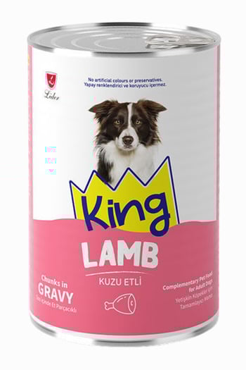 King Sos İçerisinde Et Parçacıklı Kuzu Etli Köpek Konservesi 400 Gr
