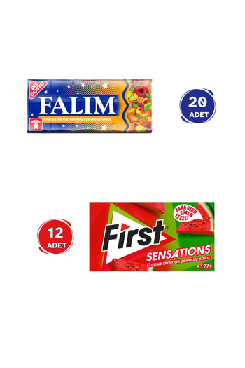 Falım Karışık Meyve Aromalı Sakız (5'li x 20 Adet)- First Sensations Karpuz Aromalı Sakız (27gr x 12 Adet) - Avantajlı Falım First Paketi