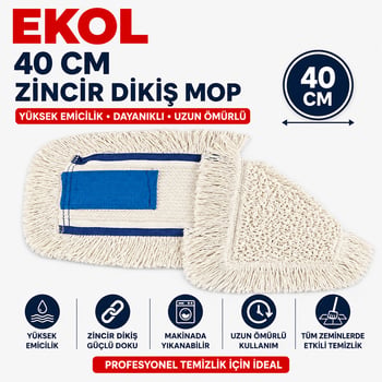 Flower 40 Cm Zincir Dikiş Mop-paspas Zincir Dikiş Mop-beyaz