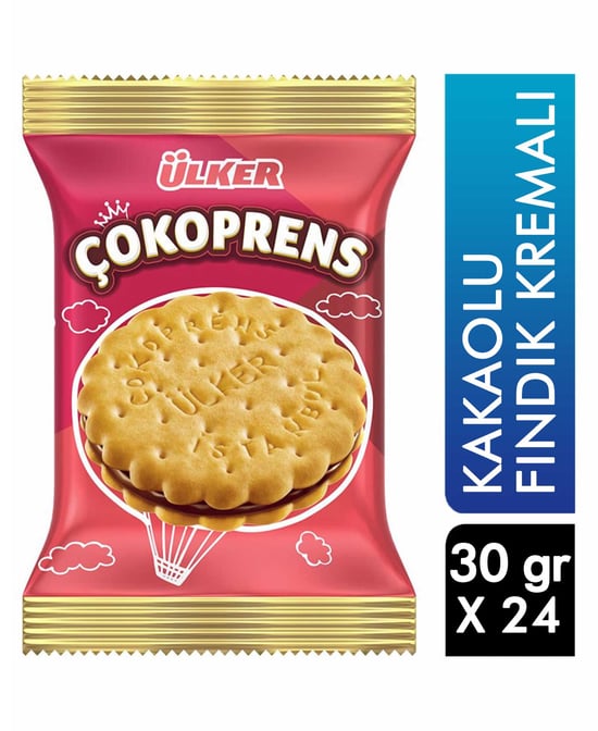 Ülker Çokoprens Sandviç Bisküvi 30 Gr X 24'lü Koli Kakaolu Fındık Kremalı
