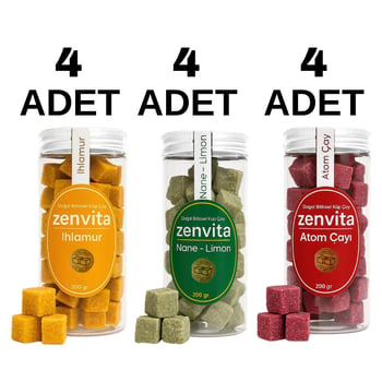 Zenvita Doğal Bitkisel Küp Çay 4 Adet Ihlamur, 4 Adet Atom ve 4 Adet Nane Limon 200gr Toplam 12 Adet
