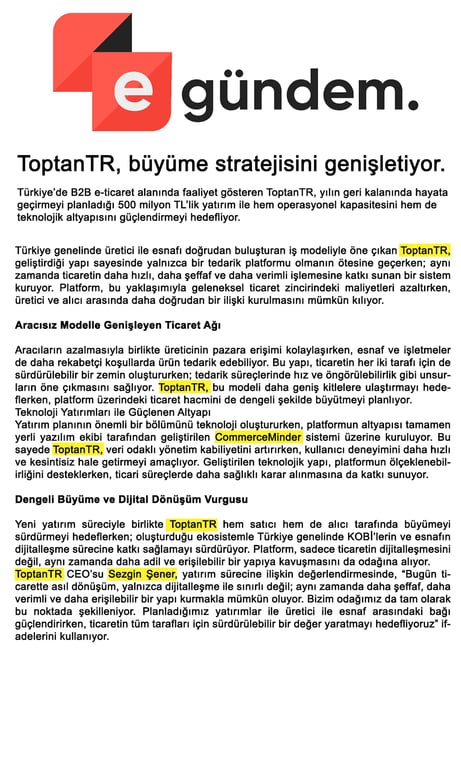 ToptanTR’nin Büyüme Stratejisi e-gündem’de Yer Aldı