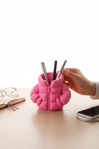 Şişme Mont Figürlü Kalemlik Pembe