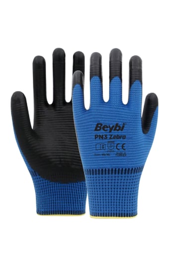 Beybi Pn3 Zebra Mavi Polyester Örme Nitril İş Eldiveni 10 Beden