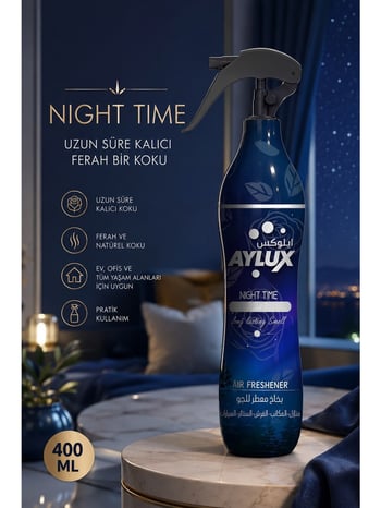 Aylux Night Time Oda Parfümü, Tekstil Parfümü, Hava Ferahlatıcı, Koku Giderici ve Araç Kokusu 400 Ml