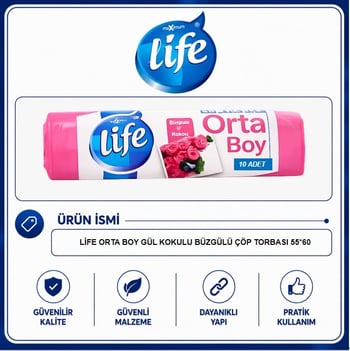 Life Gül Kokulu Orta Boy Büzgülü Çöp Torbası 10'lu