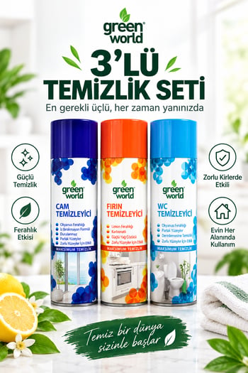 3’lü Temizlik Seti – Fırın Temizleyici + Cam Temizleyici + Wc Temizleyici Köpük Sprey